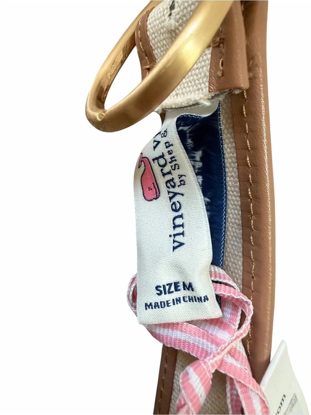 Vineyard Vines Cream Canvas Belt with Brown Trim and Gold Buckle